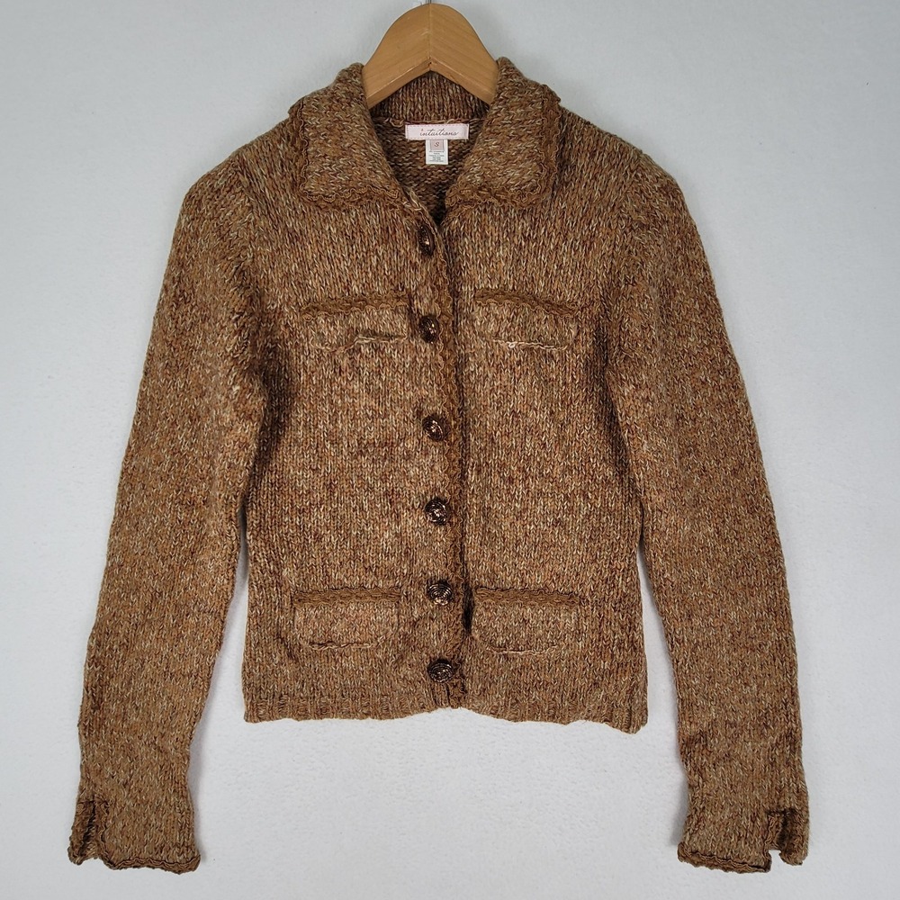 Intuitions Vintage Brown Chunky Knit Button Front Cardigan Sweater Women's Small